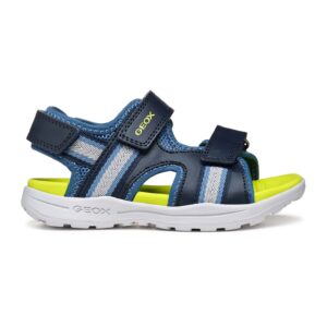 Sandale din material textil cu velcro - Galben/Bleumarin