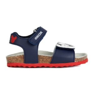 Sandale cu inchidere velcro si model Mickey Mouse - Rosu/Alb/Bleumarin