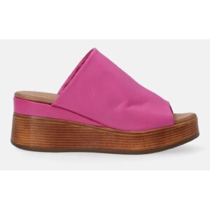 Papuci wedge de piele cu imprimeu uni