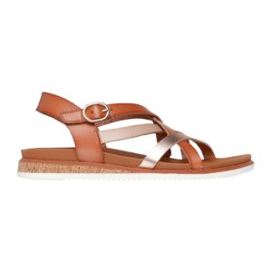 Sandale de piele ecologica cu barete multiple - Maro scortisoara/Bej