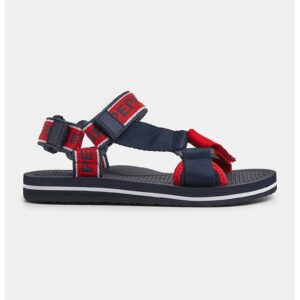 Sandale cu velcro si imprimeu logo - Rosu/Bleumarin