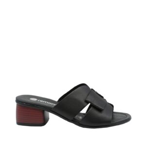 papuci de dama din piele cu curea fixa neagra R8759-01
