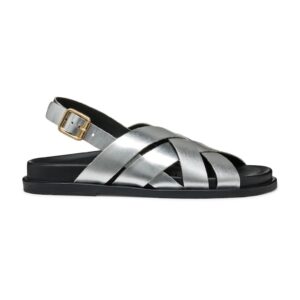 Sandale slingback de piele peliculizata - Argintiu