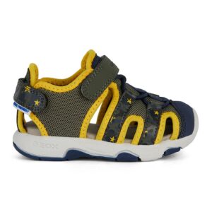 Sandale fisherman cu velcro - Galben/Kaki