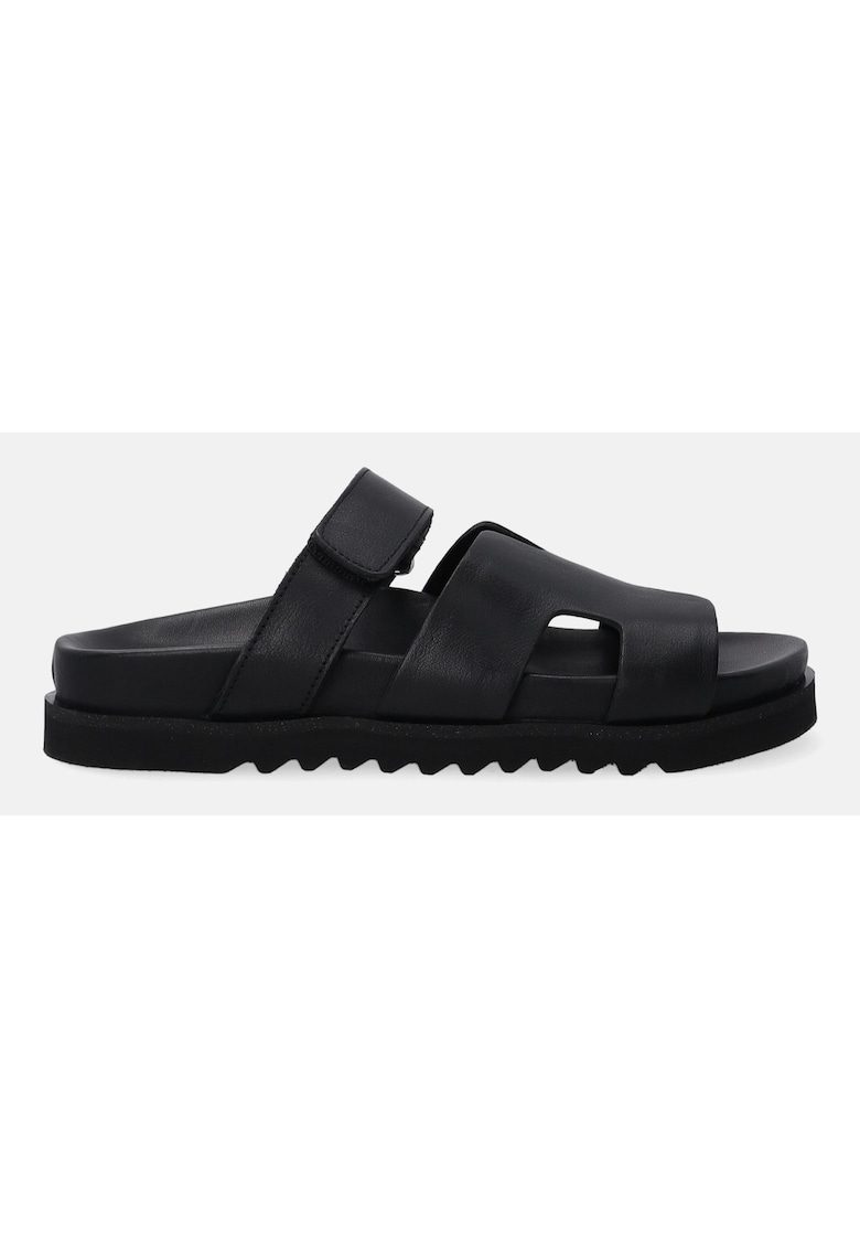 Papuci cu platforma uni din piele
