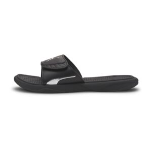 Papuci de piele ecologica cu velcro Royalcat Comfort - Negru/Argintiu