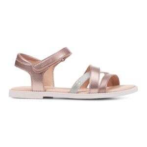 Sandale cu velcro si aspect metalic - Auriu rose/Argintiu