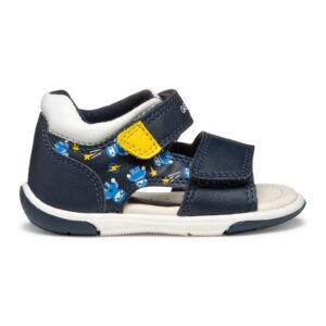 Sandale cu velcro de piele ecologica - Galben/Bleumarin