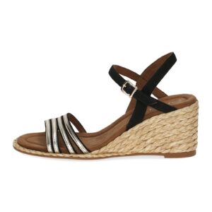 Sandale cu talpa wedge si catarame - Negru/Maro nisip