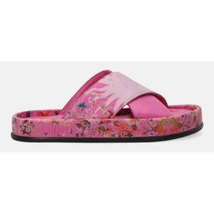 Papuci din piele naturala cu imprimeu floral