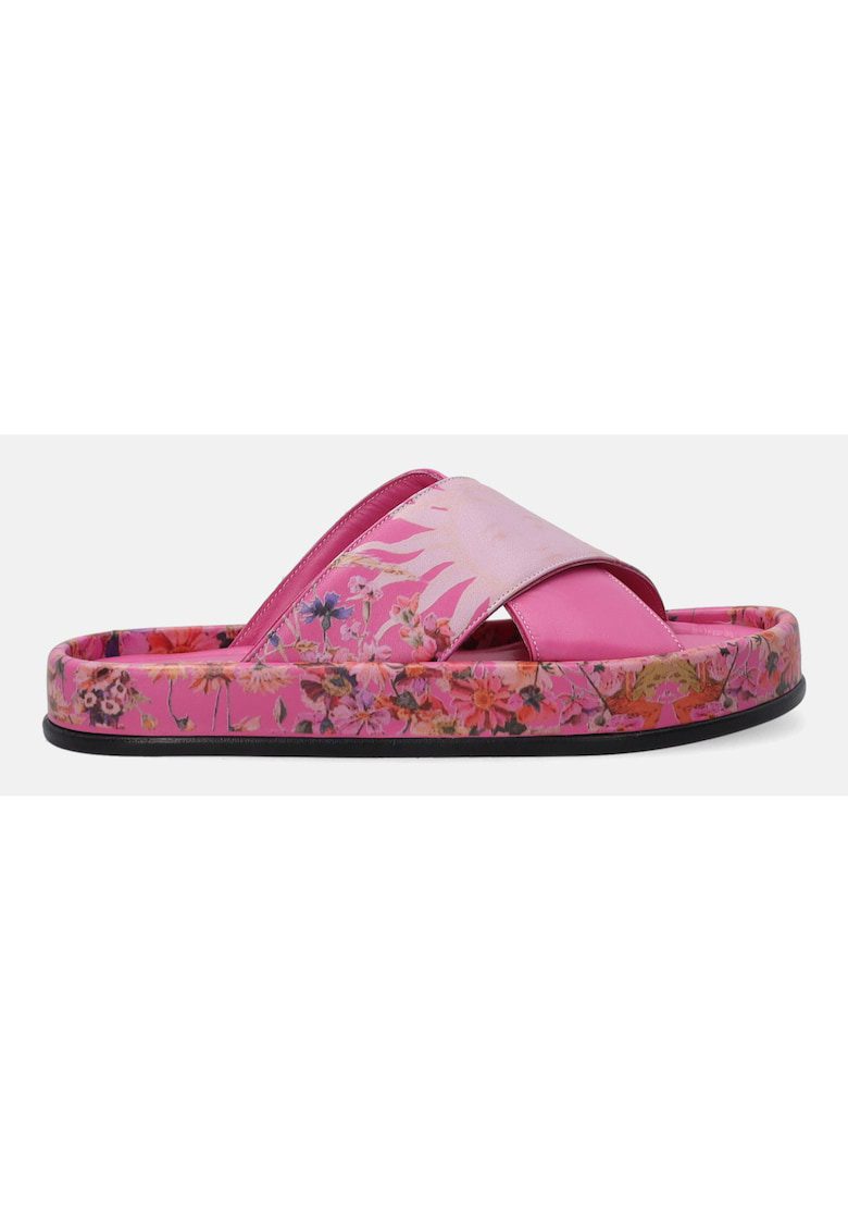 Papuci din piele naturala cu imprimeu floral