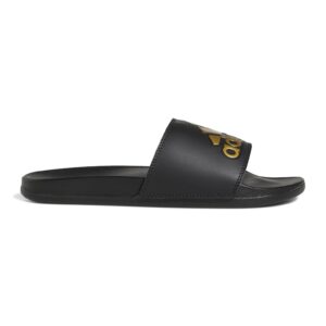 Papuci din piele ecologica cu logo contrastant Adilette Comfort - Auriu/Negru