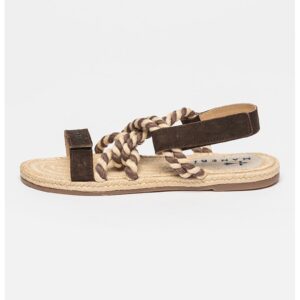 Sandale slingback cu insertii de piele intoarsa - Maro inchis