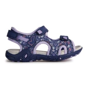 Sandale cu velcro si imprimeu cu inimi si grafic - Lila/Bleumarin