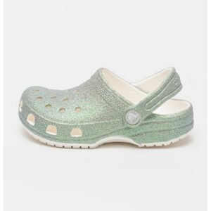 Saboti slingback cu aspect stralucitor - Verde pal/Alb murdar