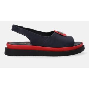 Sandale cu talpa plata si model colorblock - Rosu/Alb/Bleumarin