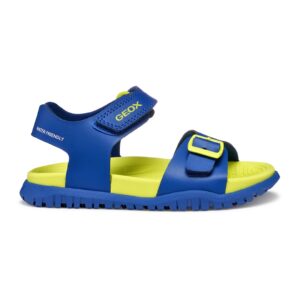 Sandale de piele ecologica cu velcro Fusbetto - Albastru royal/Verde lime