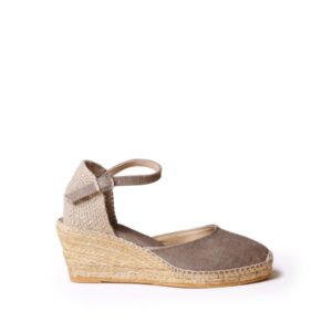 Sandale tip espadrile cu talpa wedge Caldes - Bumbac/Material textil - Gri-Maro inchis - Maro taupe
