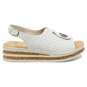 Sandale dama  wedge - albe - cu logo medalion decorativ RIK62902-80 - Alb