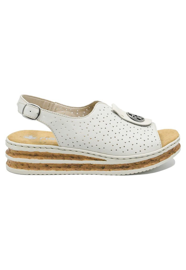 Sandale dama wedge - albe - cu logo medalion decorativ RIK62902-80 - Alb