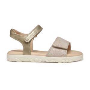 Sandale cu velcro si detalii de piele - Auriu