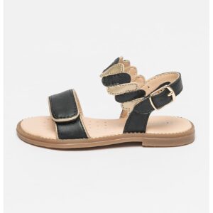 Sandale de piele ecologica cu velcro Karly - Auriu/Negru/Maro nisip