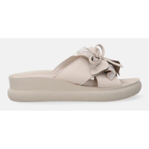 Papuci din piele cu talpa wedge uni