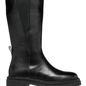 Cizme lungi cu fermoar si insertie elastica - Negru