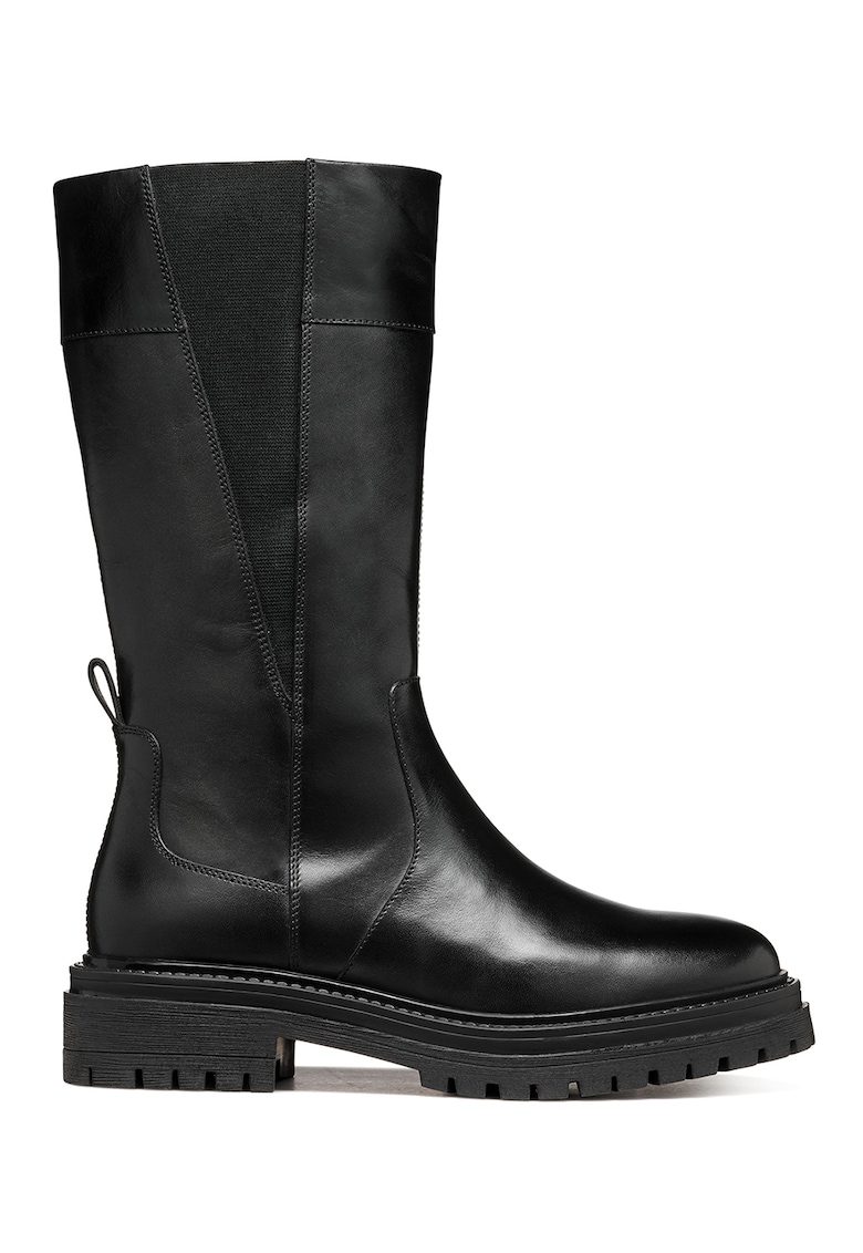 Cizme lungi cu fermoar si insertie elastica - Negru