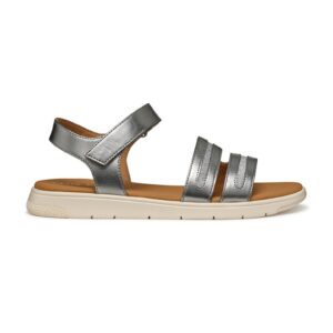 Sandale din piele ecologica cu inchidere velcro - Argintiu inchis