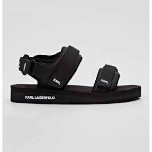 Sandale cu velcro si garnituri de piele - Negru