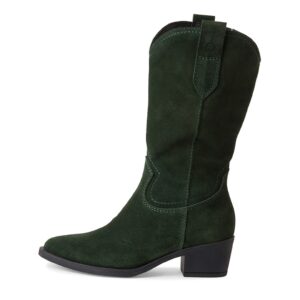 Cizme medii cowboy din piele cu varf ascutit - Verde