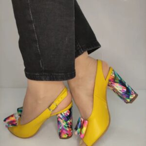 Sandale Elegante Dama  06 Galbene Cu Toc Color - Galben - Galben