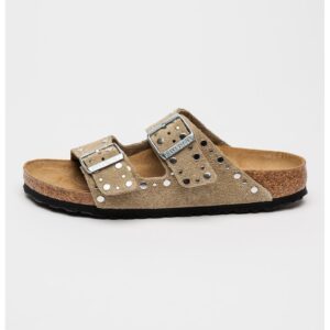 Papuci de piele intoarsa cu nituri Arizona - Maro taupe/Argintiu