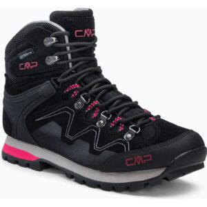 Bocanci trekking dama - Athunis Mid - Piele ecologica - Stofa - Spuma - Negru - Roz - Negru/Roz