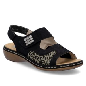 Sandale de damă Rieker - negre - combinate cu velcro 65989-01