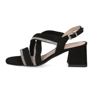 Sandale din piele intoarsa si material textil cu toc masiv - Negru