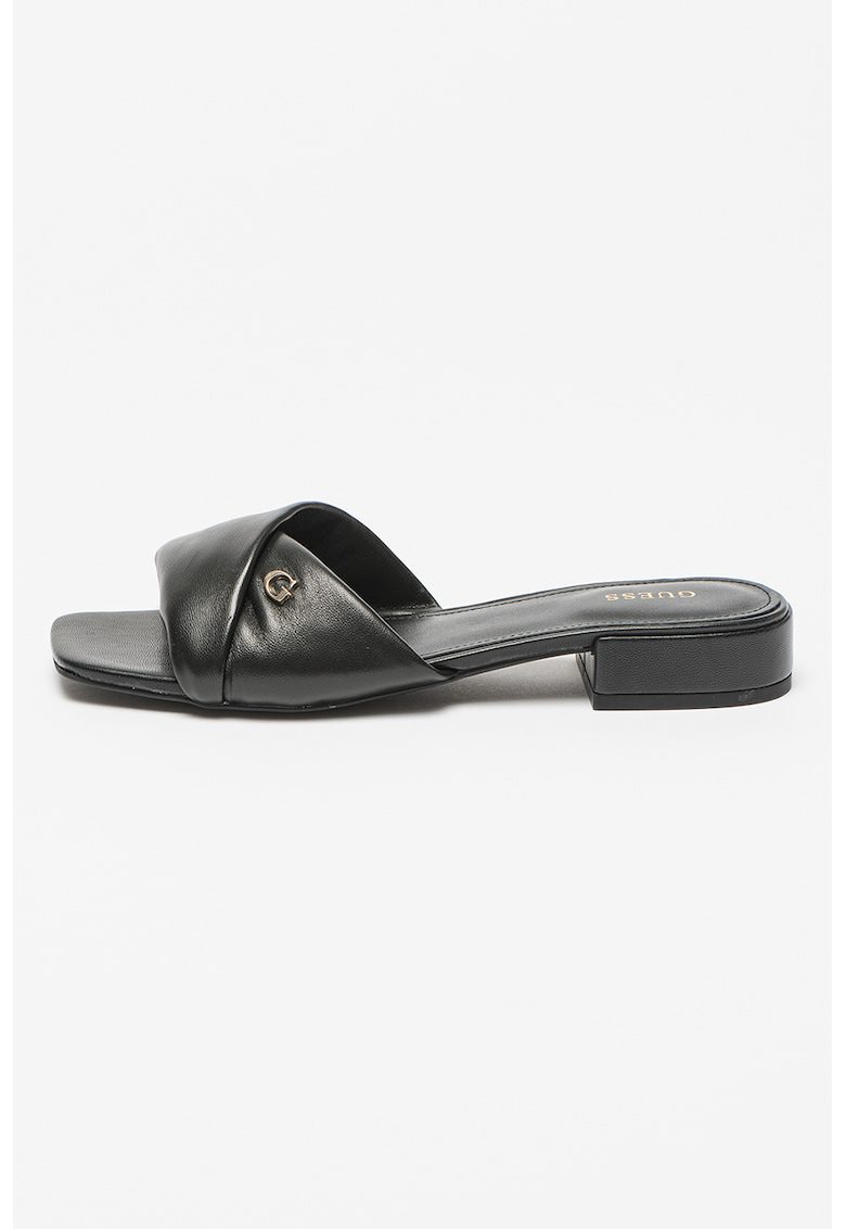 Papuci de piele cu logo - Negru