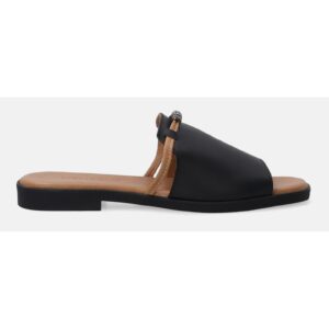 Papuci de dama din piele neagra cu decor de cristal -