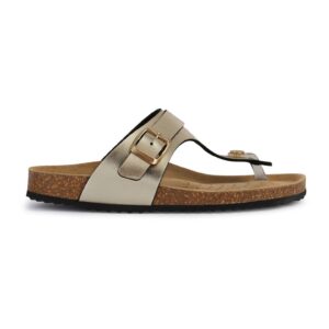 Papuci flip-flop din piele ecologica cu catarama - Auriu