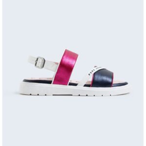 Sandale de piele ecologica cu logo - Roz/Albastru