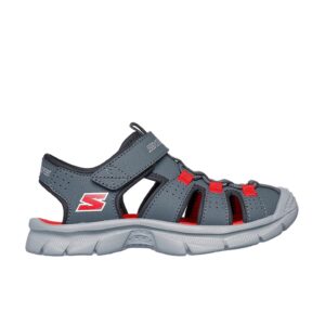 Sandale din piele ecologica si material textil - Portocaliu/Gri carbune