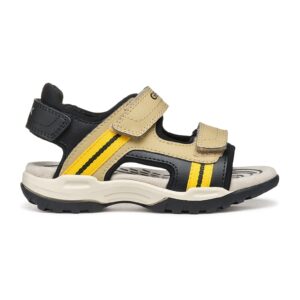 Sandale de piele ecologica cu banda velcro - Negru/Bej