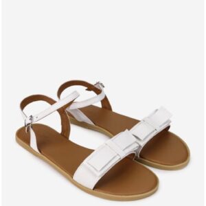 Sandale dama albe din piele naturala cu funda