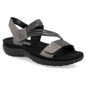 Sandale sportive de damă Rieker cu velcro în amestec negru 64870-42