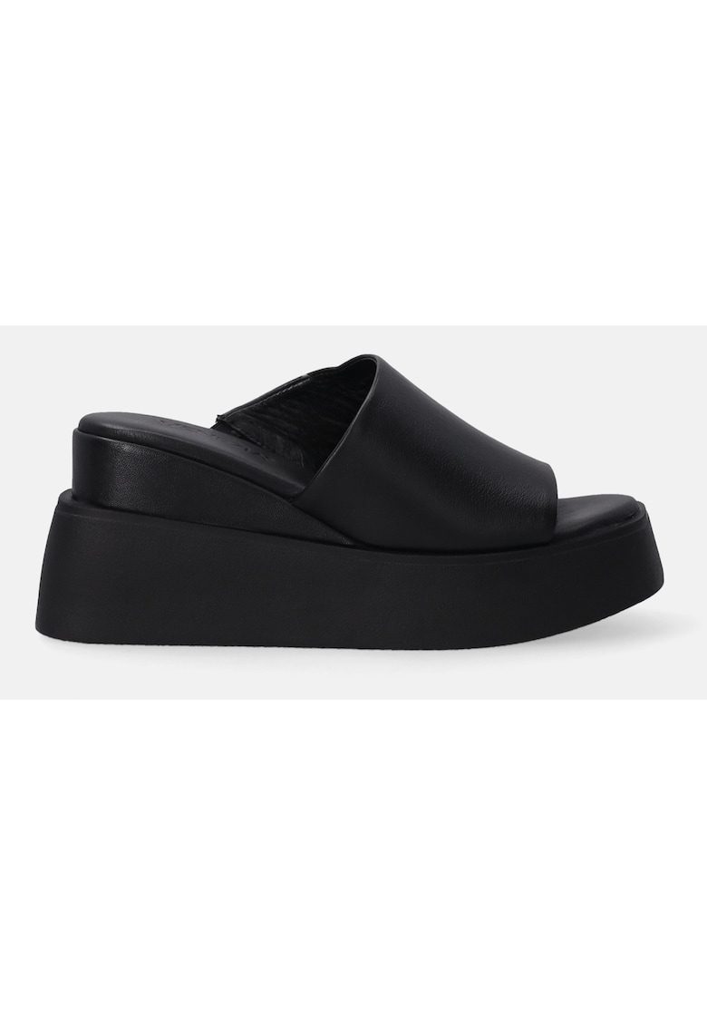 Papuci cu talpa wedge din piele captusiti cu piele