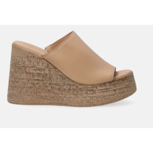 Papuci din piele cu talpa wedge inalta