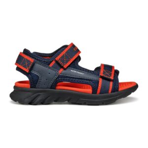 Sandale de piele ecologica si material textil cu velcro Airadyum - Rosu/Bleumarin