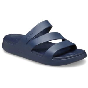 Papuci de plajă dama  Crocs Getaway Strappy albaștri cu baretă fixă 209587-410