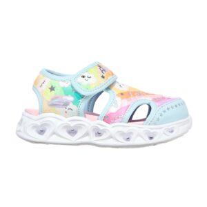 Sandale cu velcro si model colorblock Hearts Lights - Galben pai/Albastru azur/Roz